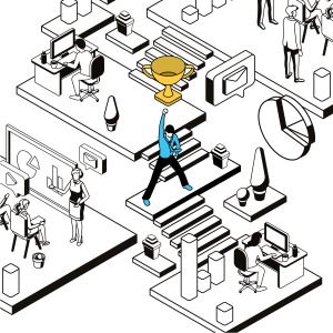 Dissatisfied Dan raising his hand in triumph