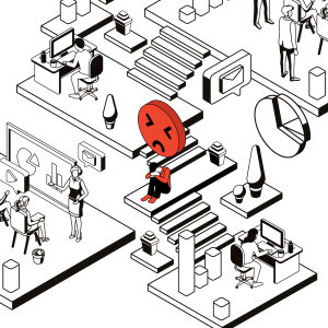 Dissatisfied Dan crouching on a set of stairs