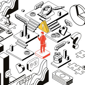 No Metrics Nigel holding a briefcase